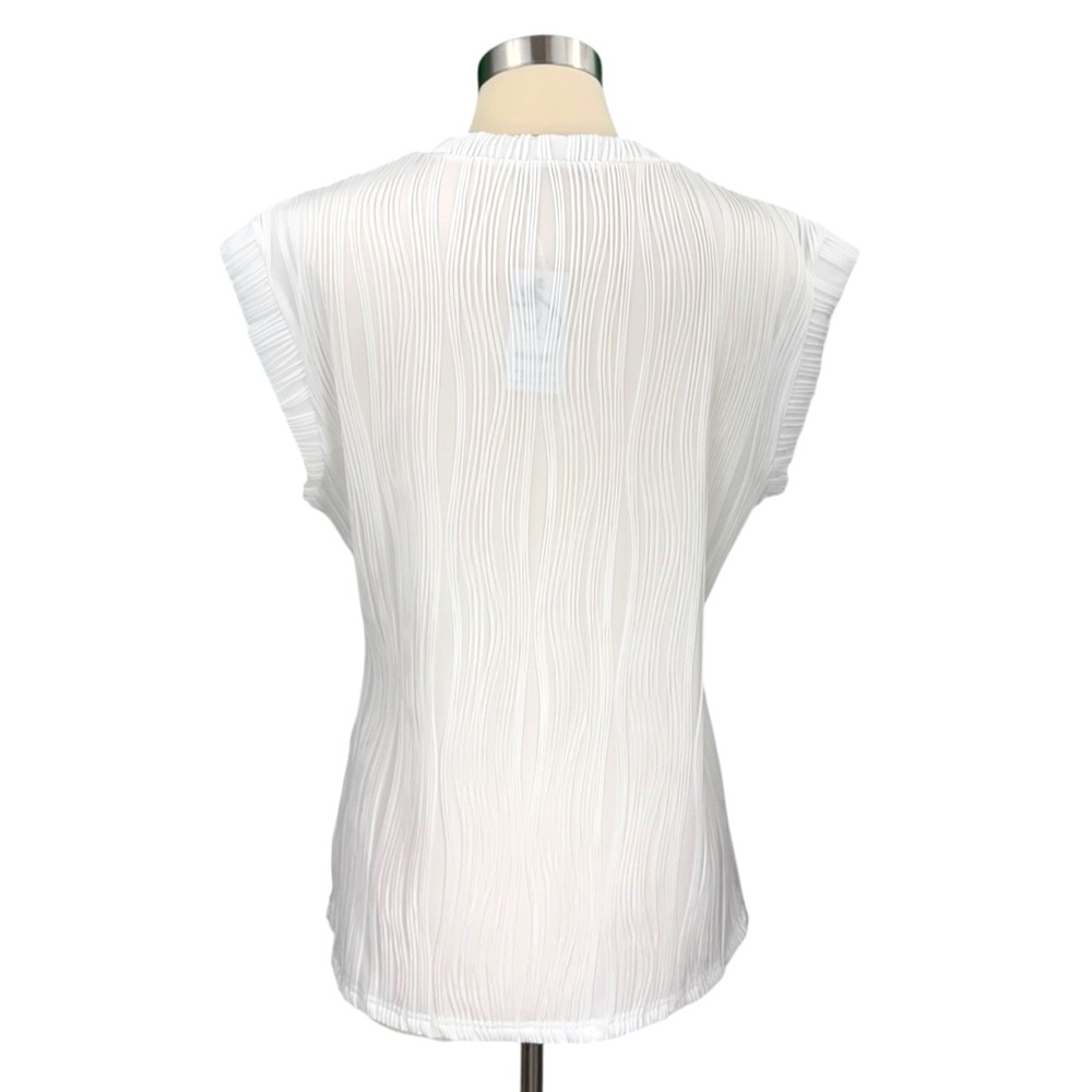 Moshu Amazon White Textured Semi Sheer Cap Sleeve Dressy Blouse - Picture 6 of 15